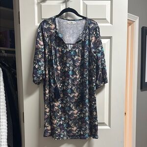 NATURAL LIFE Blue Gray Tunic Relaxed Tie Front